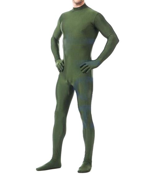 Catsuit Costumes Online Sale Dark Green Lycra Spandex Mens Catsuit Costume Back Zipper Sexy Men