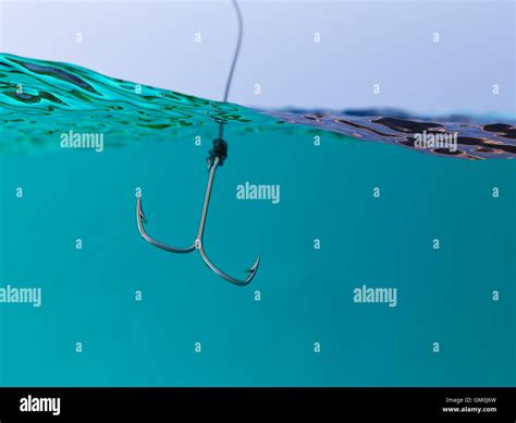 Split View Of Fishing Hook Under Water Surface 3d Illustration Fishing