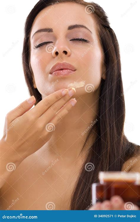 Woman Applying Cream Stock Image Image Of Healthcare 34092571