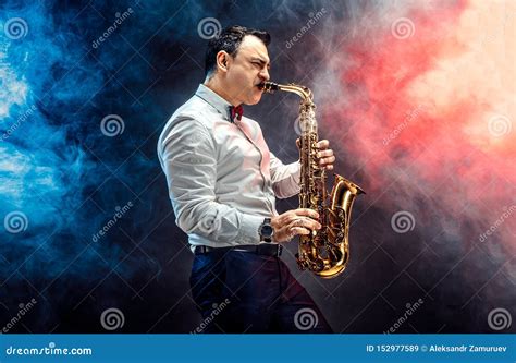 Handsome Adult Man Playing Saxophone Stock Image Image Of Instrument