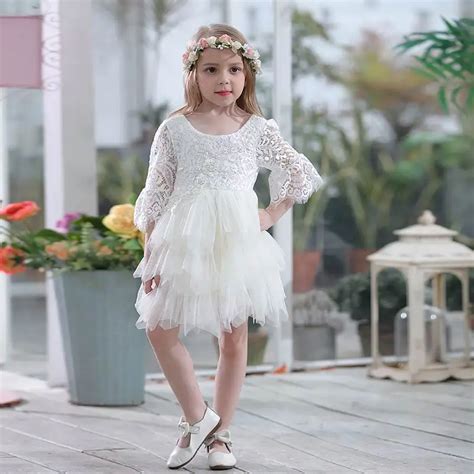 Lace Dress For Girls Gauze Princess 34 Sleeve Party Dress Layered