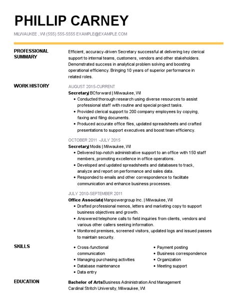 Secretary Resume Example In 2022 Myperfectresume