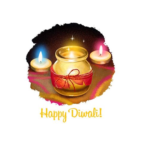 Happy Diwali Digital Art Illustration Isolated On White Background