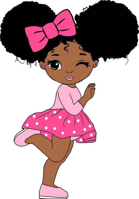 African American Clipart Peekaboo Girl With Puff Afro Ponytails Svg