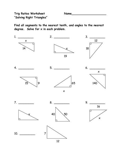 Trigonometry is a branch of mathematics which deals with the measurements of sides and angles of a triangle, in particular to derive the trigonometric ratios of complementary angles formula, let us consider a right triangle abc right angled at b. Solving Right Triangles Worksheet Answers FREE Printable Worksheets - Worksheet Template Tips ...