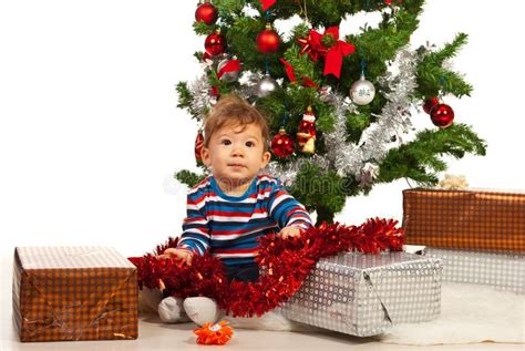 Baby Boy with Christmas Presents Stock Photo  Image of play, child