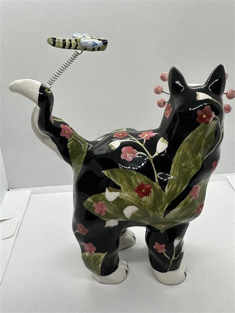 Vhtf Amy Lacombe Annaco Creations Hand Painted Flowered Black Cat Figurine Ebay