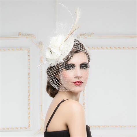 Buy Wholesale Luxury European White Birdcage Bridal Flower Feathers Fascinator Hair Hoop Bride