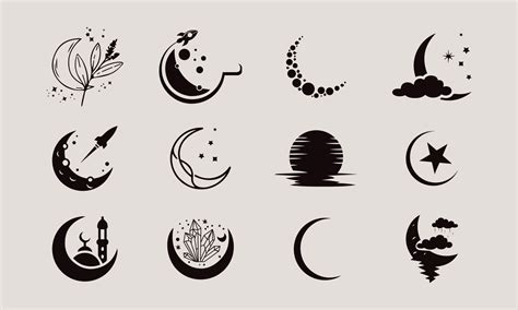 Set Of Simple Moon Line Icons Logo For Dream Natural Moon Mubarak
