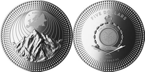 5 Dollars Mont Blanc Continents Europe 2 Oz Silver Coin 5 Niue 2023