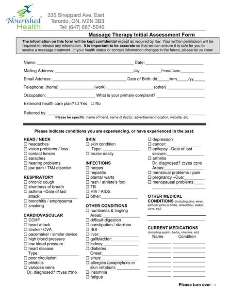 Massage Therapy Initial Assessment Pdf Form Formspal