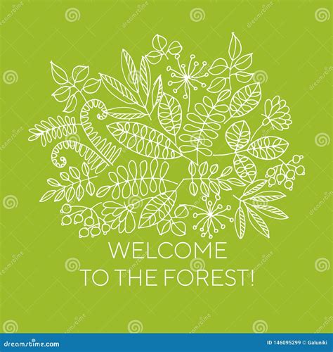 Welcome To Forest Line Art Vector Banner Concept Stock Vector