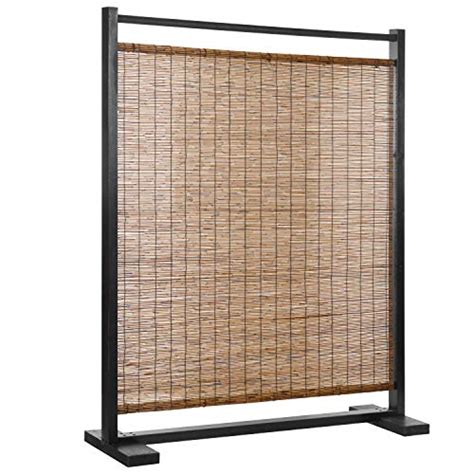 Myt Rustic Black Wood And Reed Single Panel Privacy Screen Room