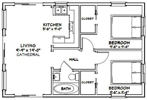 30x20 House 2 Bedroom 1 Bath 600 Sq Ft Pdf Floor Plan Etsy