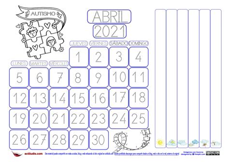 Calendario De Abril 2021 Punteado Para La Escritura Numérica