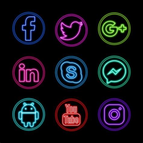 Social Media Pack Png Transparent Neon Style Social Media Icons Pack