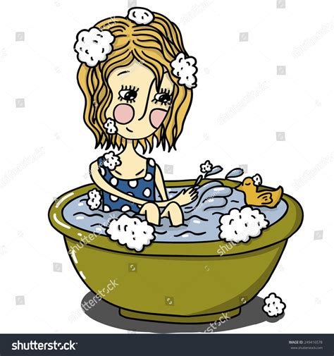 Cartoon Blond Girl Taking Bath Green Vector De Stock Libre De