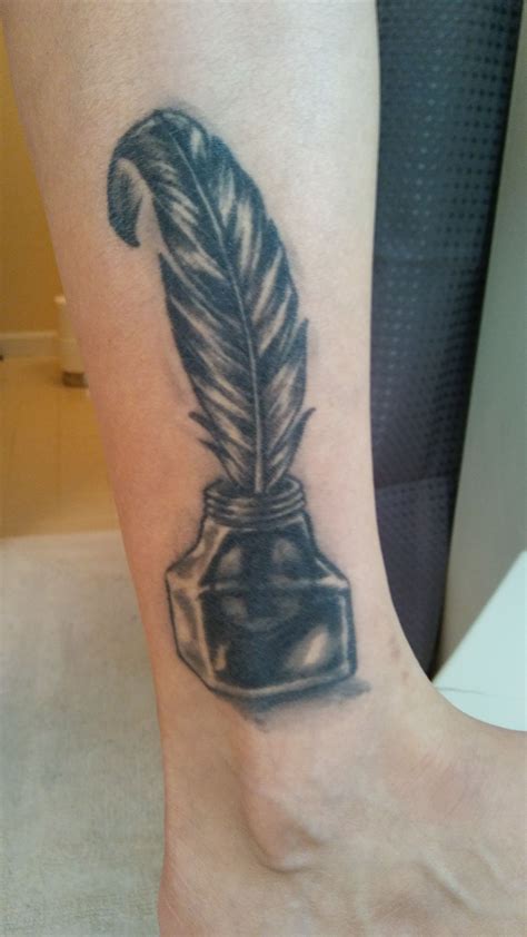 My Tattoo Of A Ink Well And Feather Quill Representing My Love Of