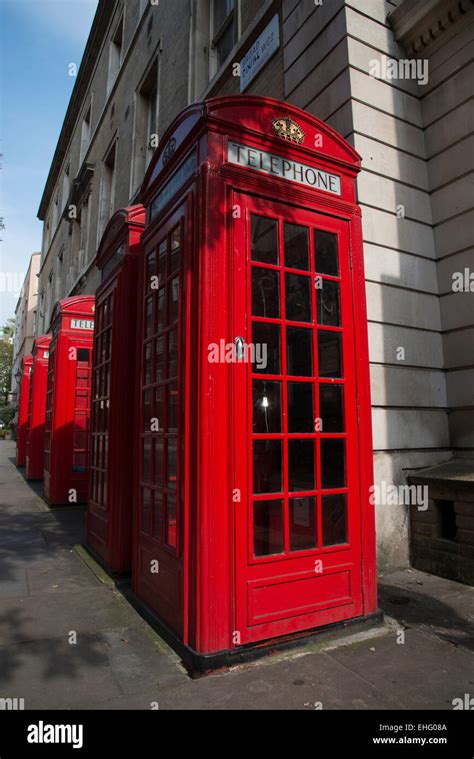 Traditional Red K2 Telephone Kiosks In A Row Near Covent Garden In