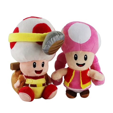 2pcsset Standing Super Mario Bros Captain Mushroom Toad Plush Toys New