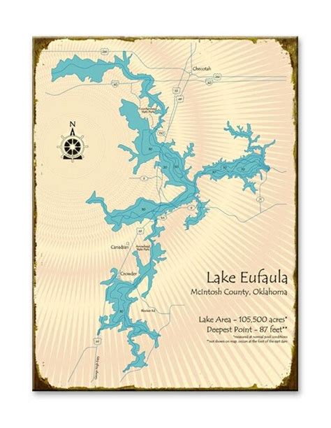 Lake Eufaula Map Lake Eufaula Lake Map Art Lake Map