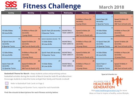 March Fitness Challenge Calendar Sands Blog
