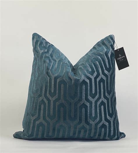 Blue Gray Silver Geometric Throw Pillow Cover Etsy
