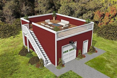 Drive Through 2 Car Garage With Rooftop Deck 68726vr Architectural