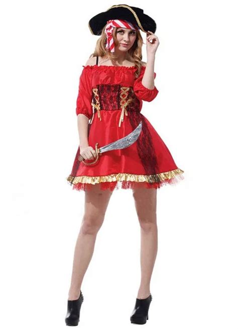 Free Shippinggorgeous Wild Female Pirates Sexy Red Dress Halloween
