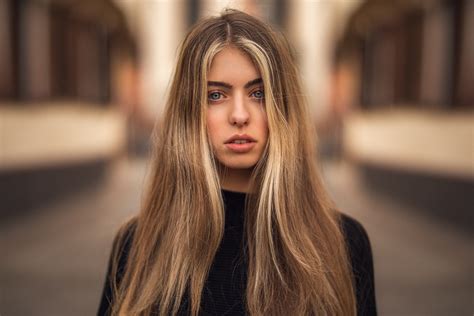 women portrait blonde long hair depth of field martin kühn hd wallpaper