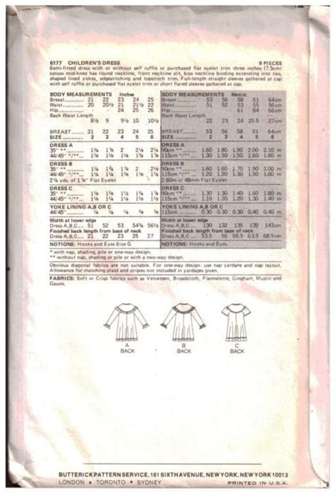 Butterick 6177 Girls Dress Size 2 Uncut Sewing Pattern