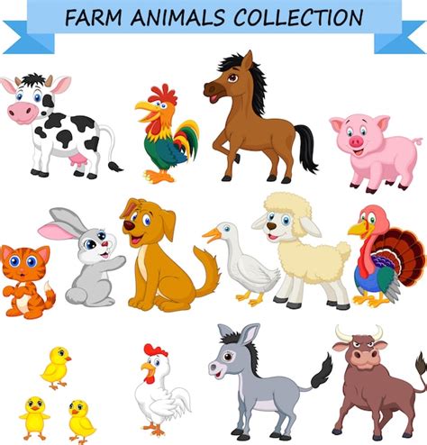 Colección De Animales De Granja De Dibujos Animados Vector Premium