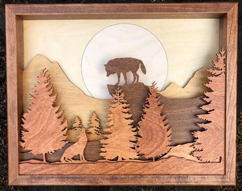 3D Laser Cut Wood Shadow Box / Howling Wolf in Natural Shades | Etsy