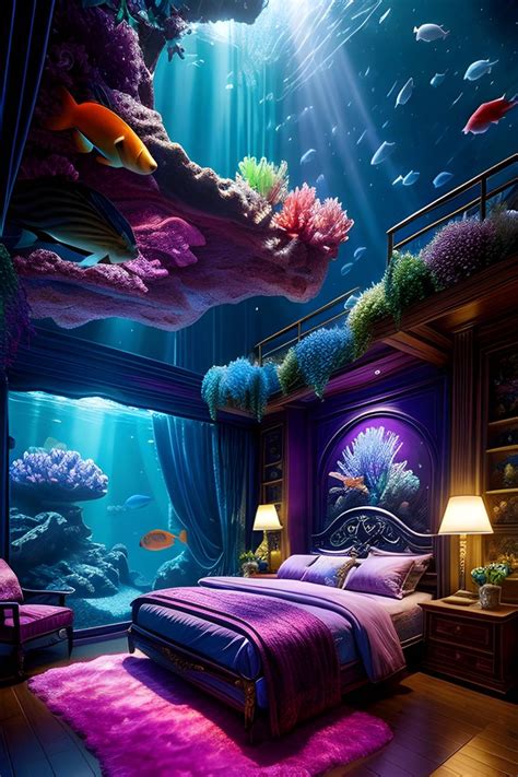 A Colorful Fantasy Bedroom Under The Sea With Fish And Coral