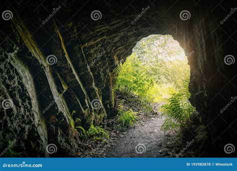 Beautiful Shot From A Tunnel Light At The End Of A Tunnel Stock Photo