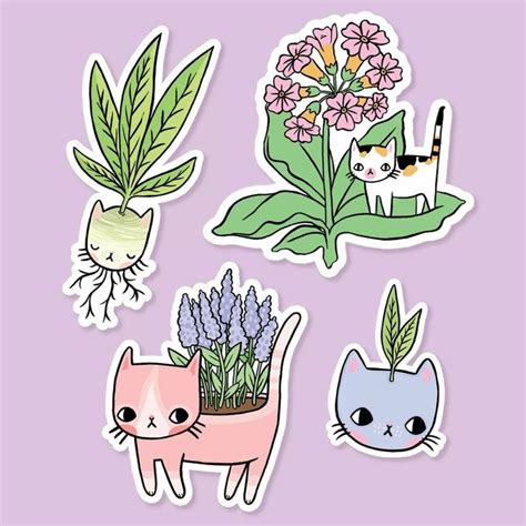 Весенние котики Милые каракули Милые рисунки Дизайн наклеек
