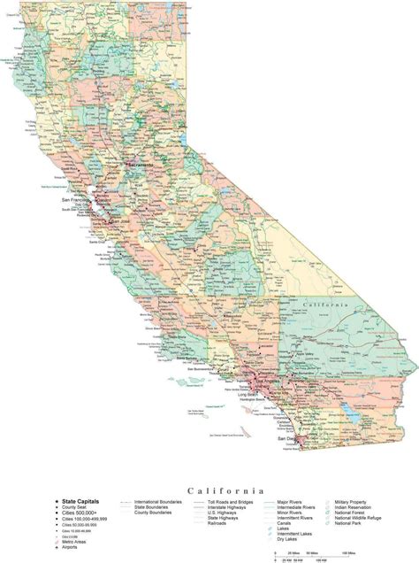 California State Map In Adobe Illustrator Vector Format Detailed