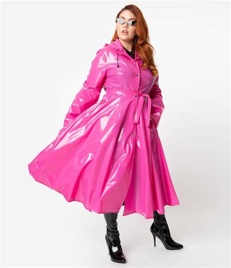 Plus Size Hot Pink Vinyl Long Sleeve Ruby Raincoat Raincoats For Women Rainwear Fashion Raincoat
