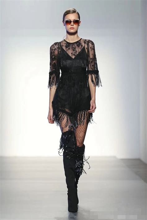 High Quality Women Fashion Runway Dress Sexy Lace Black Rayon Bandage