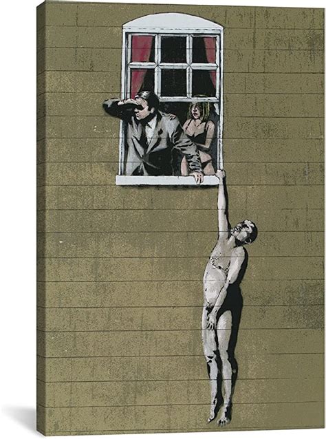 Amazon Com Icanvasart Banksy Naked Man Hanging From Window Canvas