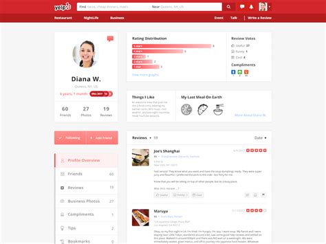 Yelp User Profile Redesign By Yizzy Wu On Dribbble