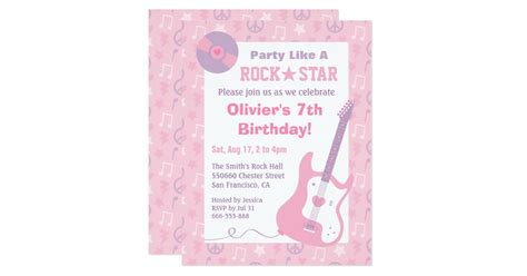 Pink Rock Star Girls Birthday Party Invitations Zazzle