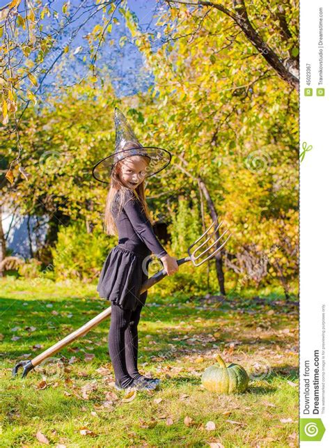 Happy Little Girl In Halloween Costume With Jack Stock Image Image Of