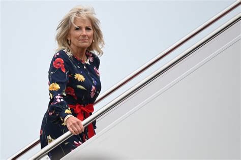 Jill Biden Steps Out In Pretty Floral Blue Dress During Trip To Georgia The Daily Caller
