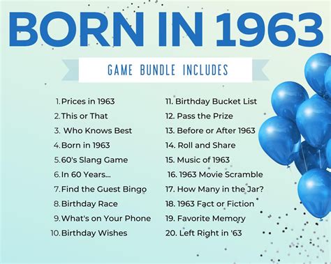 60th birthday party games born in 1963 game 60th birthday etsy