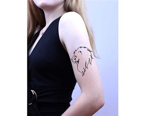 Lion 2 Temporary Tattoo In Black Ink Set Of 2 T Idea Etsy