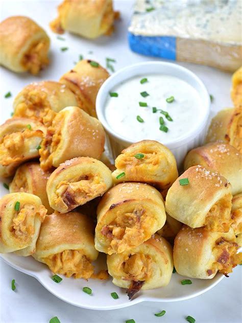 Buffalo Chicken Bites With Blue Cheese Dip A Bite Sized Pastry Appetizer