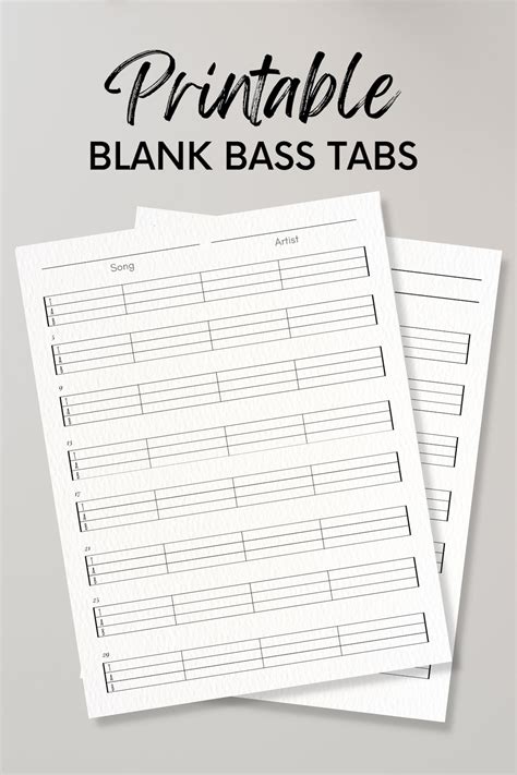 Blank Bass Tab Sheets For Beginners Intermediates Experts Tablature