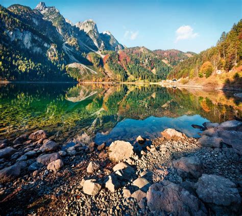 Impressive Autumn Scene Of Vorderer Gosausee Lake Fabulous Morning