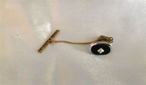 Vintage Anson Silver Black Onyx Diamond Tie Tack Black Onyx Onyx